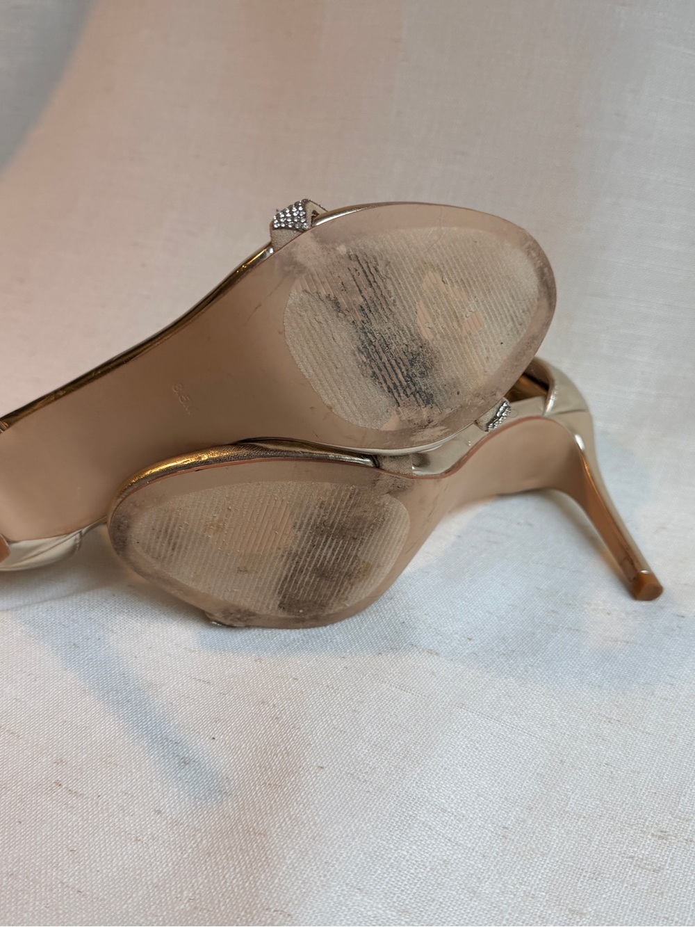 Steve Madden Faylinn 8.5 Gold Rhinestone Strappy Stiletto Heels - Picture 7 of 10